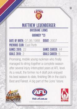2011 Select AFL Champions #18 Matthew Leuenberger Back